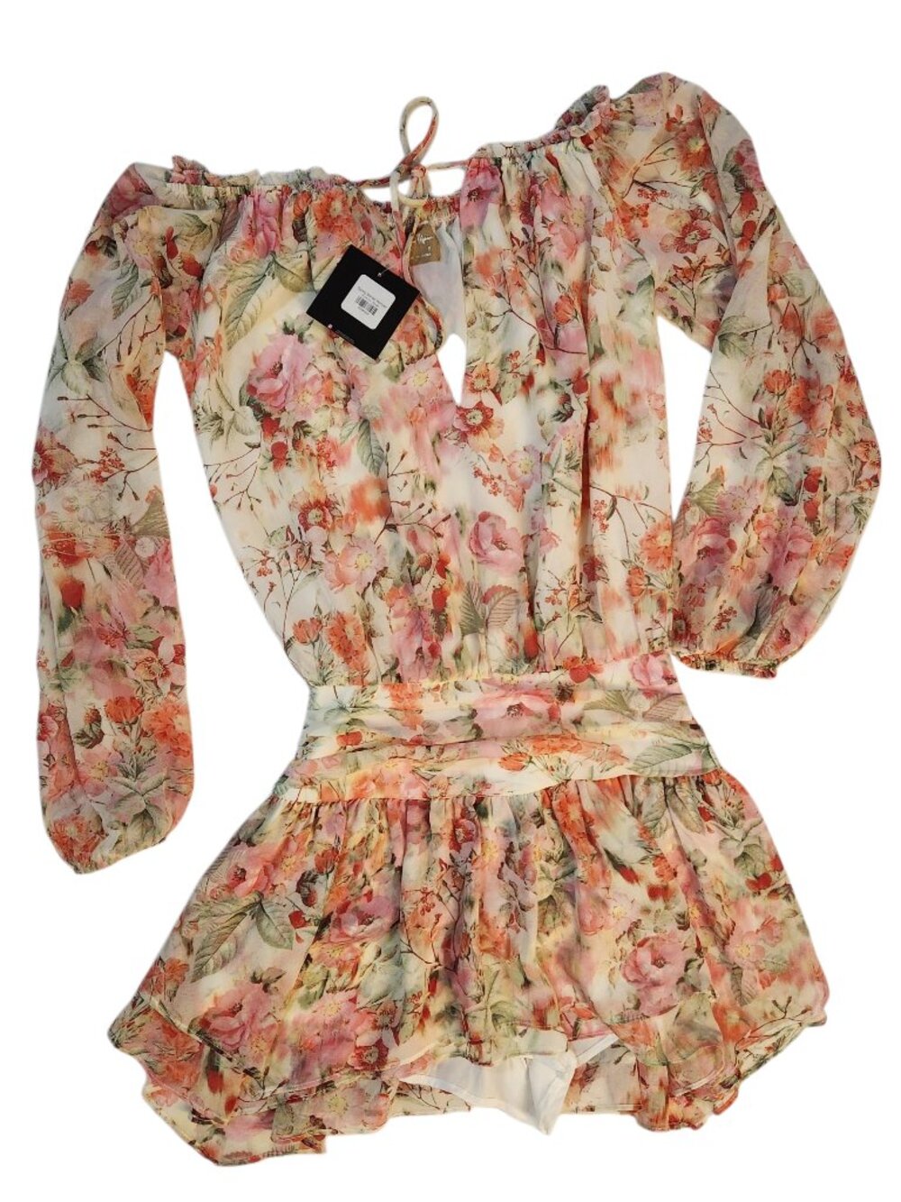 NWT Sky to Moon Romper Size S Pink Spring Sunset Long Sleeve Flower Print Ruffle